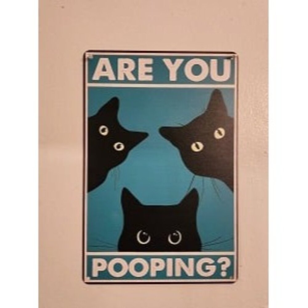 New Black Cat Are You Pooping Funny Tin Signs Bathroom Wall Decor 8 x 12 Inch